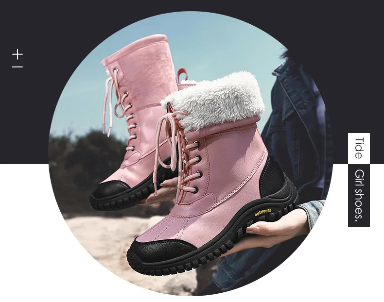 Snow Boots Women Lace-up Waterproof Comfortable Ladies Rain Shoes Female Keep Warm Mid-Calf Winter Boots Outdoor Ankle Boots New