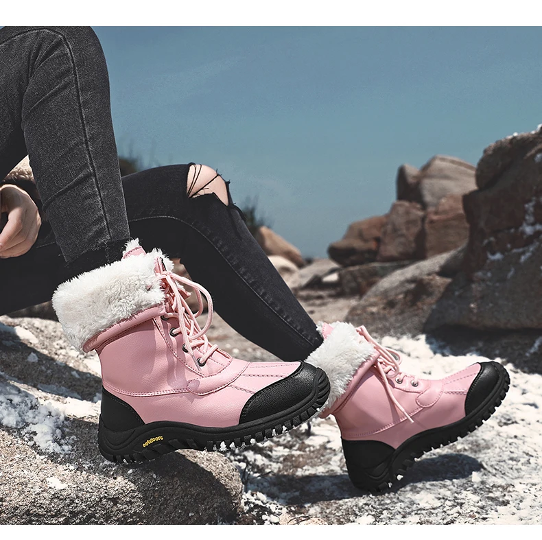 Snow Boots Women Lace-up Waterproof Comfortable Ladies Rain Shoes Female Keep Warm Mid-Calf Winter Boots Outdoor Ankle Boots New
