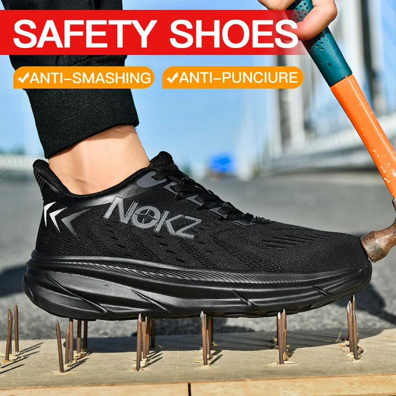 Fashion Comfortable Men's Work Safety Shoes Anti-smash Anti-stab Work Sneakers Steel Toe Shoes Breathable Male Walking Sneakers