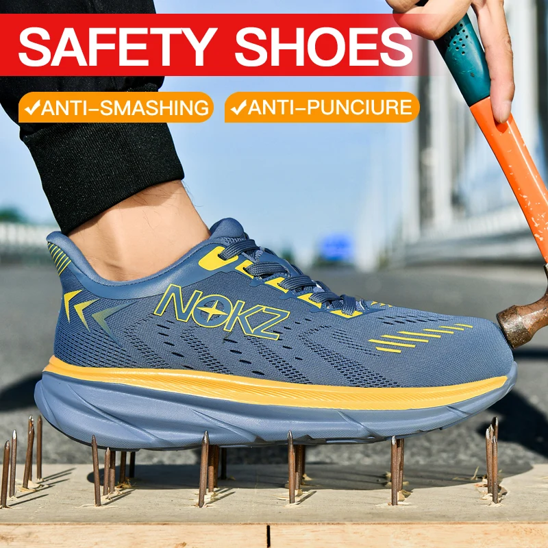 Fashion Comfortable Men's Work Safety Shoes Anti-smash Anti-stab Work Sneakers Steel Toe Shoes Breathable Male Walking Sneakers