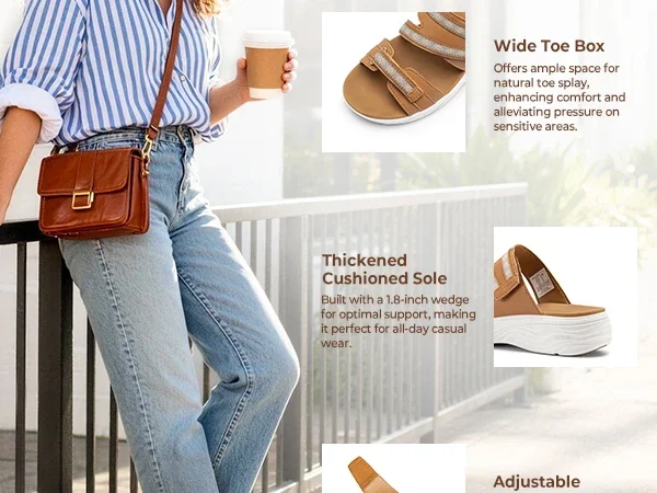 FitVille Women'S Wedge Slippers Wide Width Adjustable Straps Summer Beach Sandals Slipper For Swollen Feet And Bunion Relief