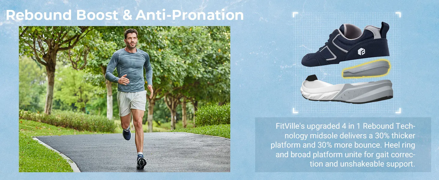 FitVille Newest Running Shoes for Men 4E Wide Width Sneakers with Arch Support for Flat Feet Heel Pain Relief Plantar Fasciitis