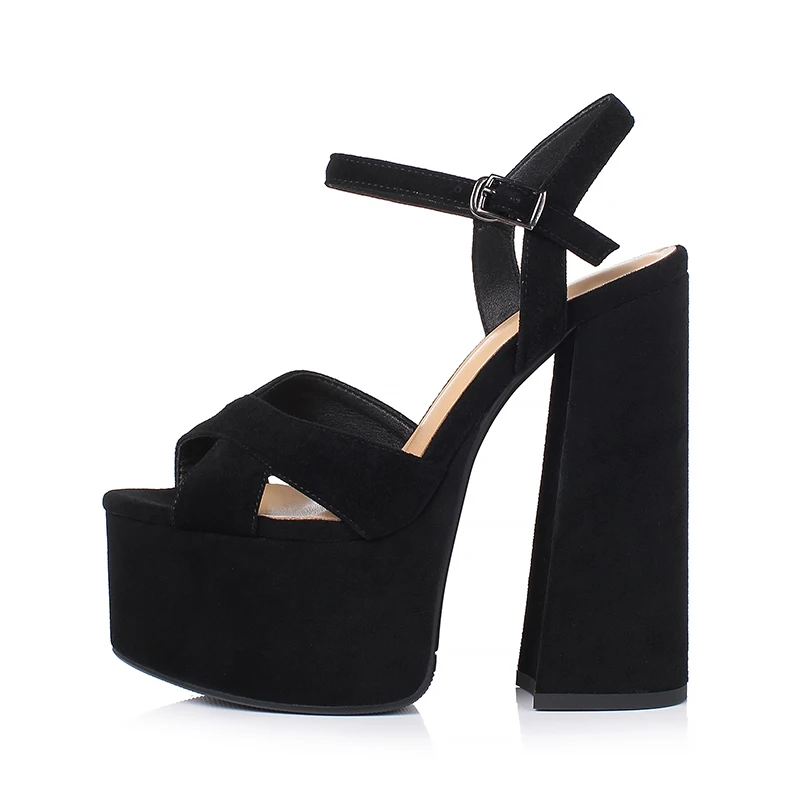 Arden Furtado Women's Summer Embossed Cowhide Platform Shoes Round Toe Super High Heel Sandals Large Size Commuter Footwear