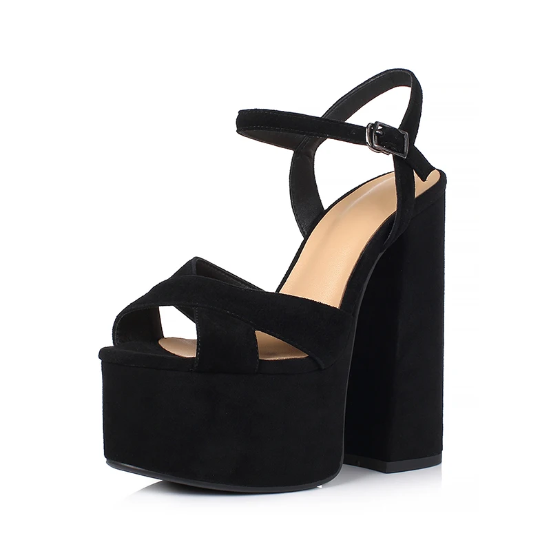 Arden Furtado Women's Summer Embossed Cowhide Platform Shoes Round Toe Super High Heel Sandals Large Size Commuter Footwear