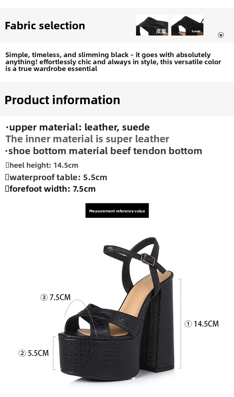 Arden Furtado Women's Summer Embossed Cowhide Platform Shoes Round Toe Super High Heel Sandals Large Size Commuter Footwear