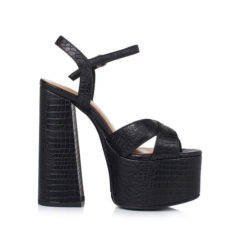 Arden Furtado Women's Summer Embossed Cowhide Platform Shoes Round Toe Super High Heel Sandals Large Size Commuter Footwear
