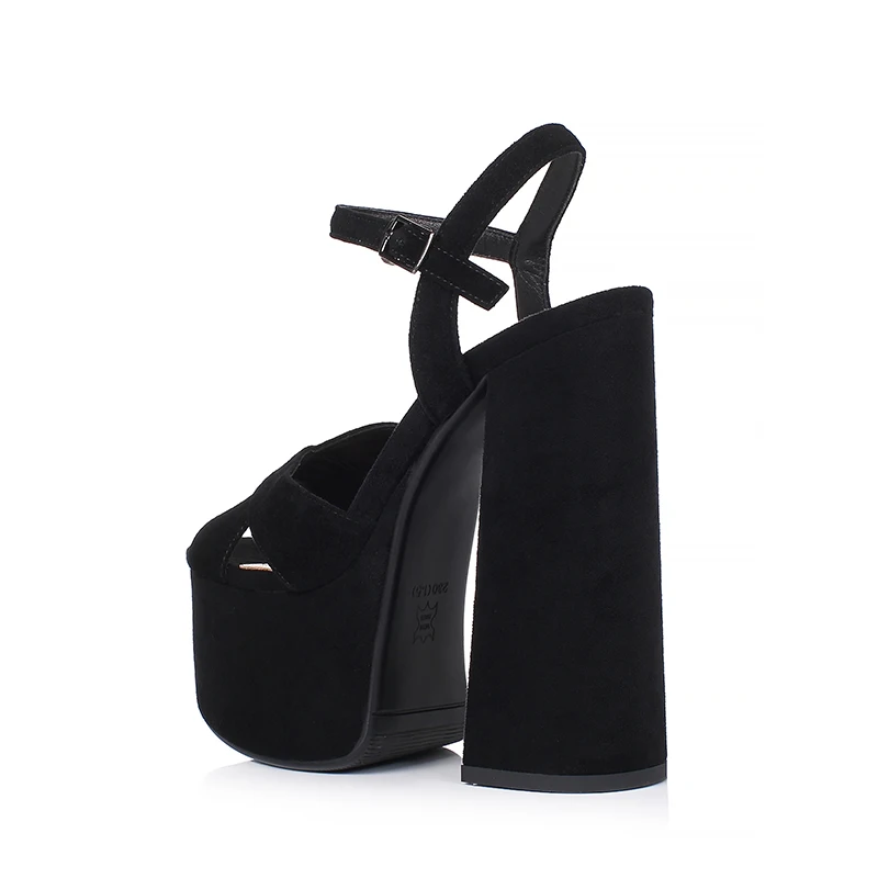 Arden Furtado Women's Summer Embossed Cowhide Platform Shoes Round Toe Super High Heel Sandals Large Size Commuter Footwear