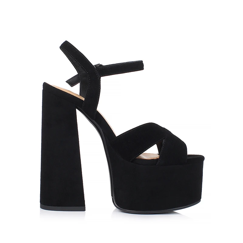 Arden Furtado Women's Summer Embossed Cowhide Platform Shoes Round Toe Super High Heel Sandals Large Size Commuter Footwear