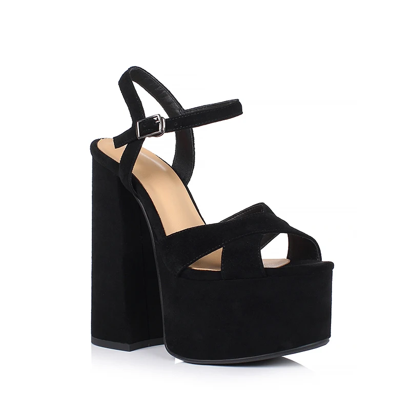 Arden Furtado Women's Summer Embossed Cowhide Platform Shoes Round Toe Super High Heel Sandals Large Size Commuter Footwear