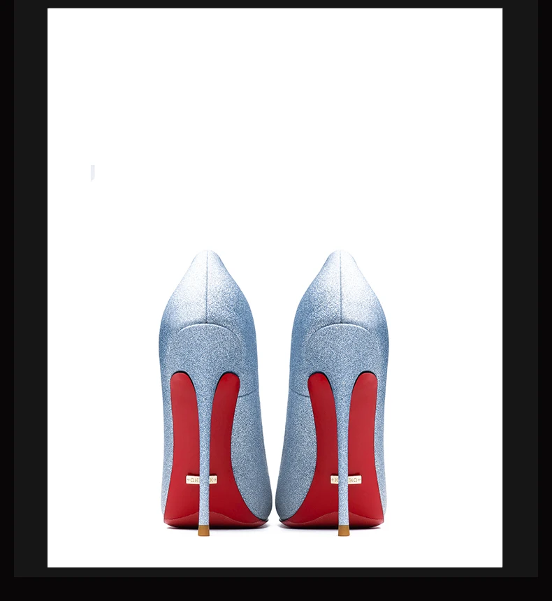 Women's Shoes Shiny Luxury Brand Pumps Red Bottom Pointed Toe Glitter Basic High Heels Female Prom Party Ladies Shoes Women 12cm
