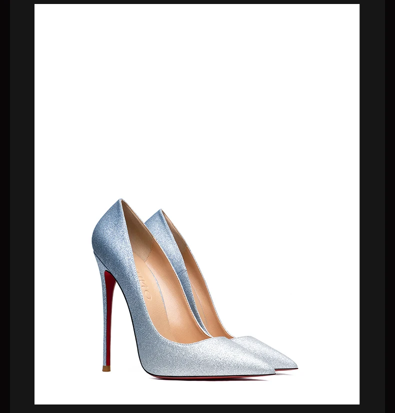 Women's Shoes Shiny Luxury Brand Pumps Red Bottom Pointed Toe Glitter Basic High Heels Female Prom Party Ladies Shoes Women 12cm