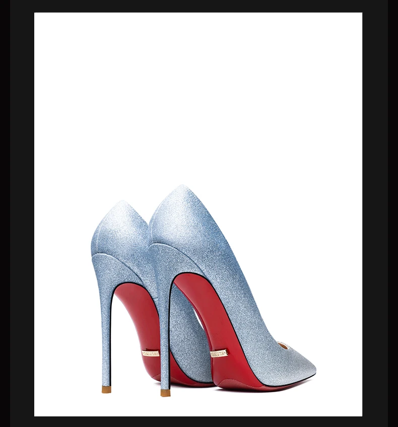Women's Shoes Shiny Luxury Brand Pumps Red Bottom Pointed Toe Glitter Basic High Heels Female Prom Party Ladies Shoes Women 12cm