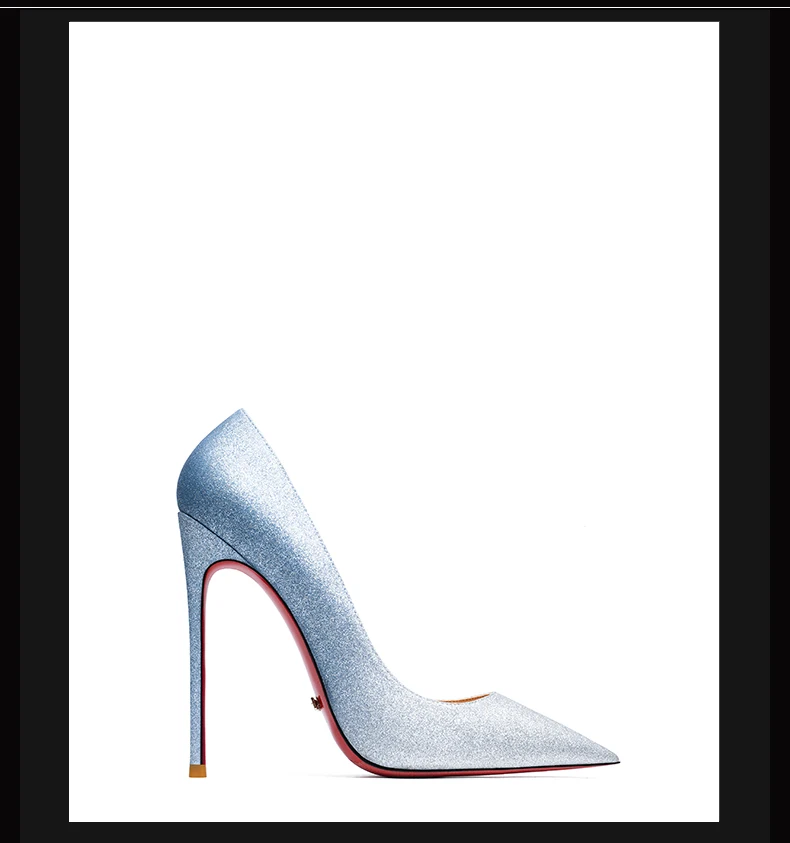 Women's Shoes Shiny Luxury Brand Pumps Red Bottom Pointed Toe Glitter Basic High Heels Female Prom Party Ladies Shoes Women 12cm