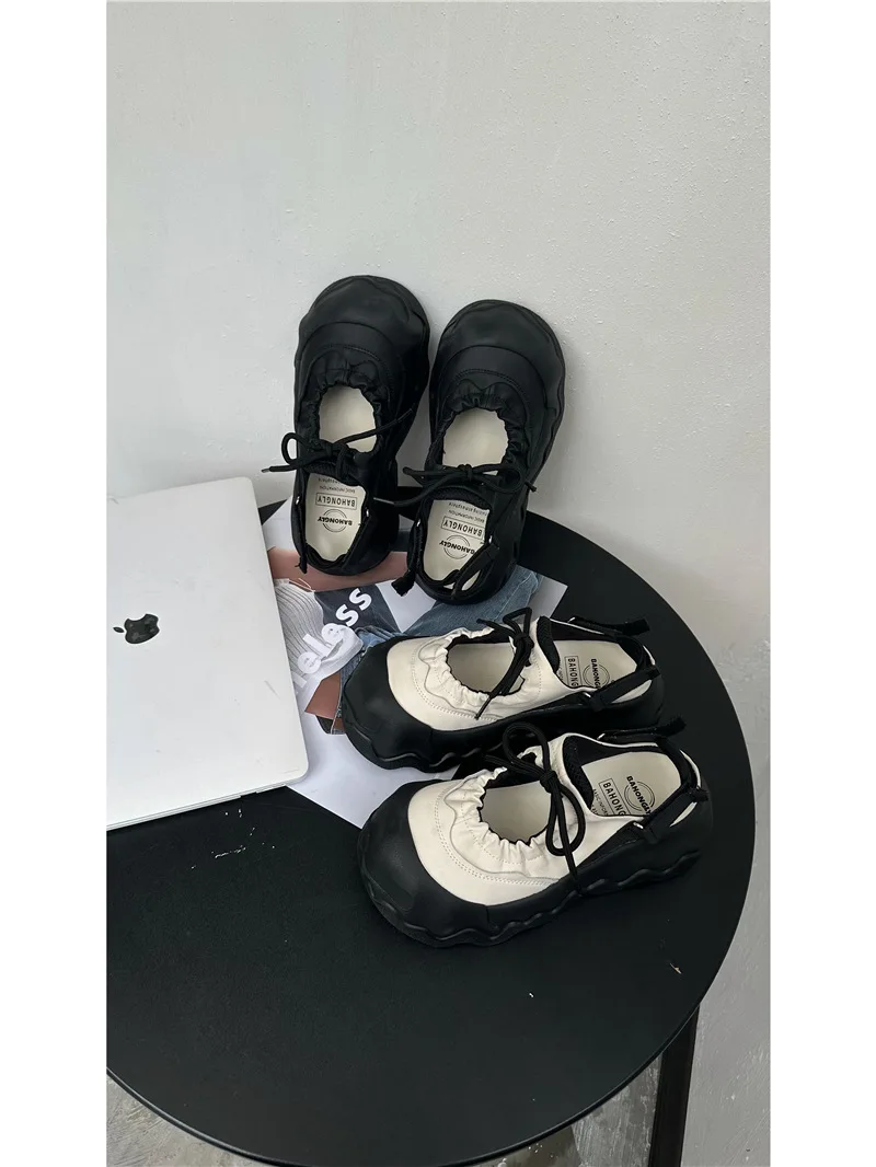 Summer Street Explosion 5CM Mary Jane Sandals Women's Wave Thick Bottom Lace Hollow Big Head Bread Shoes