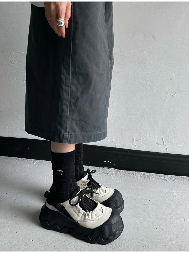 Summer Street Explosion 5CM Mary Jane Sandals Women's Wave Thick Bottom Lace Hollow Big Head Bread Shoes