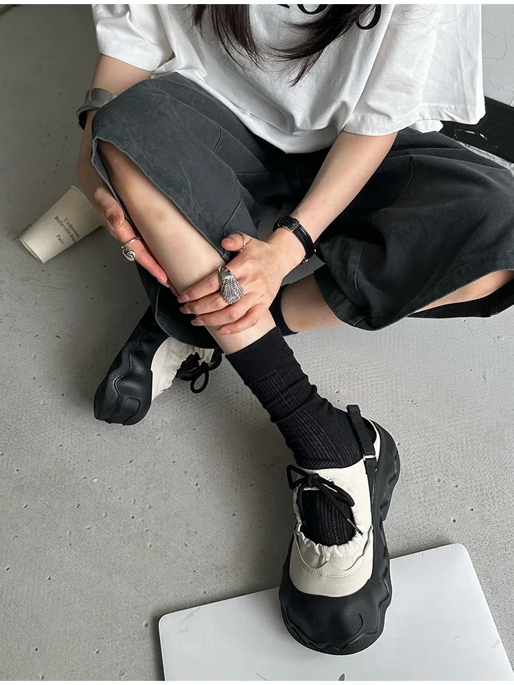 Summer Street Explosion 5CM Mary Jane Sandals Women's Wave Thick Bottom Lace Hollow Big Head Bread Shoes