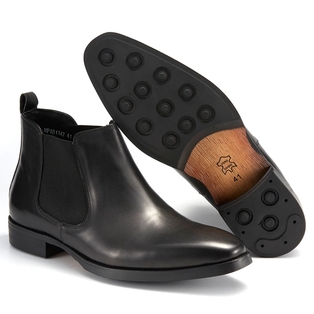 High Quatliy Claf Leather Men's Chelsea Boots Slip on Ankle Boots Motorcycle Genuine Leather Driving Boot Shoes for Men in Stock