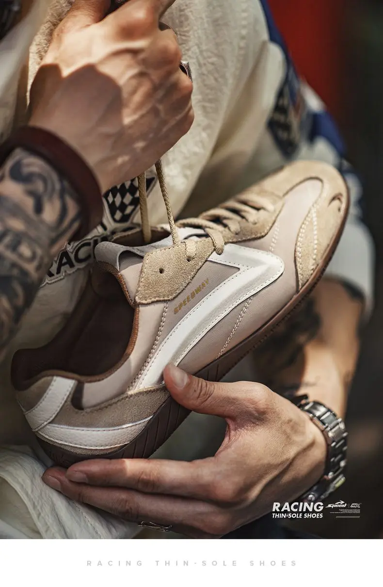 Maden Vintage Patchwork Racing Shoes Unisex Autumn Breathable German Trainers Sneakers Thin Sole Casual Lace-Up Sporty Shoes