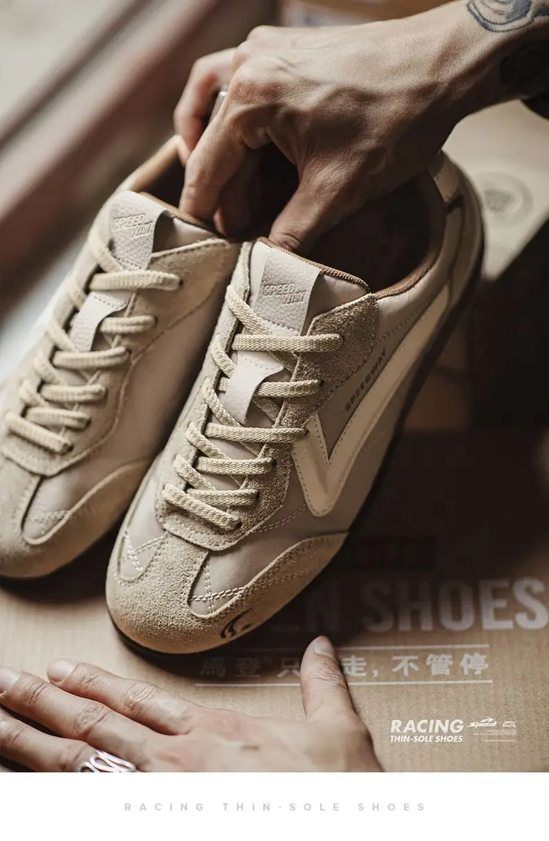 Maden Vintage Patchwork Racing Shoes Unisex Autumn Breathable German Trainers Sneakers Thin Sole Casual Lace-Up Sporty Shoes