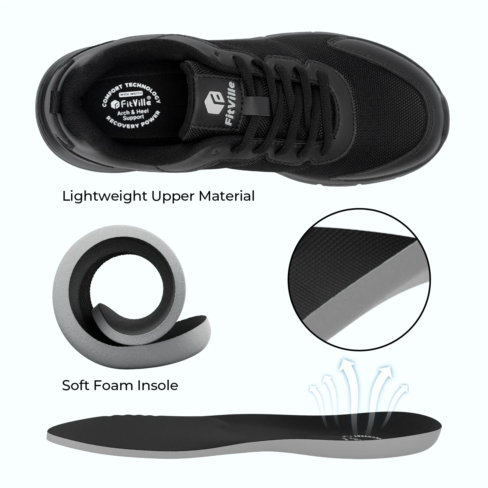 FitVille Wide Width Men's Walking Shoes Cushioning Lightweight Breathable Sneakers Shoes for Plantar Fasciitis Pain Relief