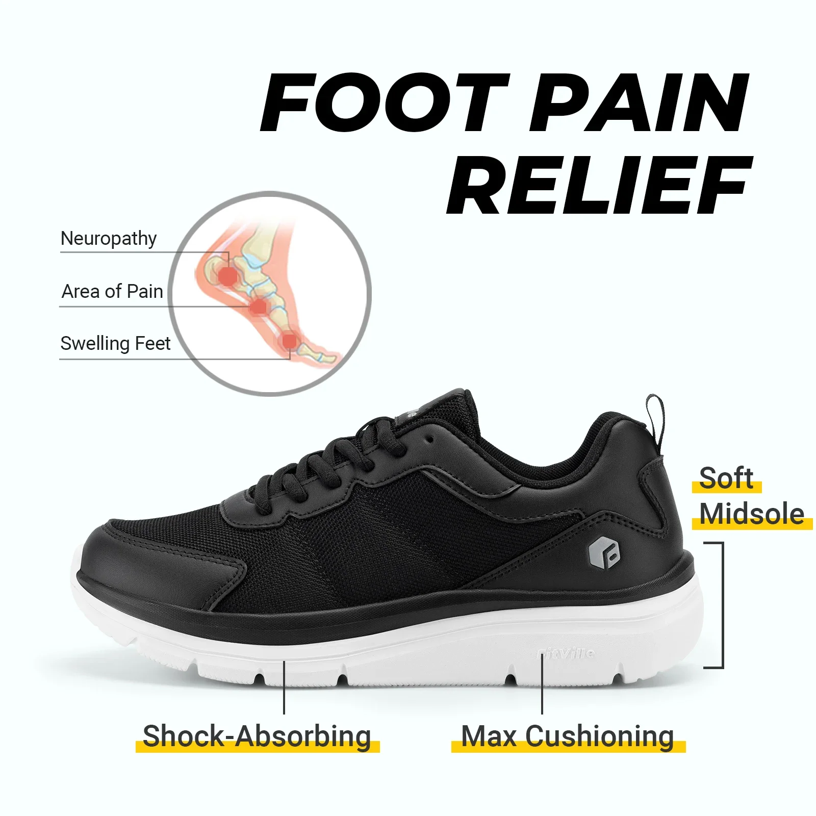 FitVille Wide Width Men's Walking Shoes Cushioning Lightweight Breathable Sneakers Shoes for Plantar Fasciitis Pain Relief