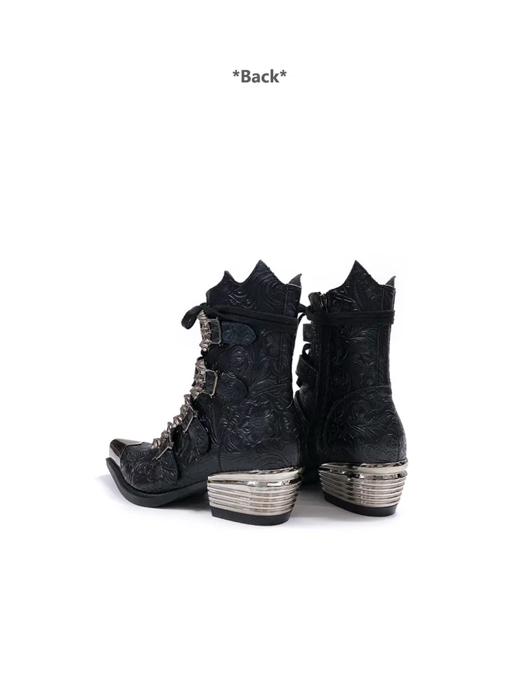 Pointed Chelsea Men's Spring 2026 New Retro Metal Head Western Cowboy Women's Height-increasing Short Boots