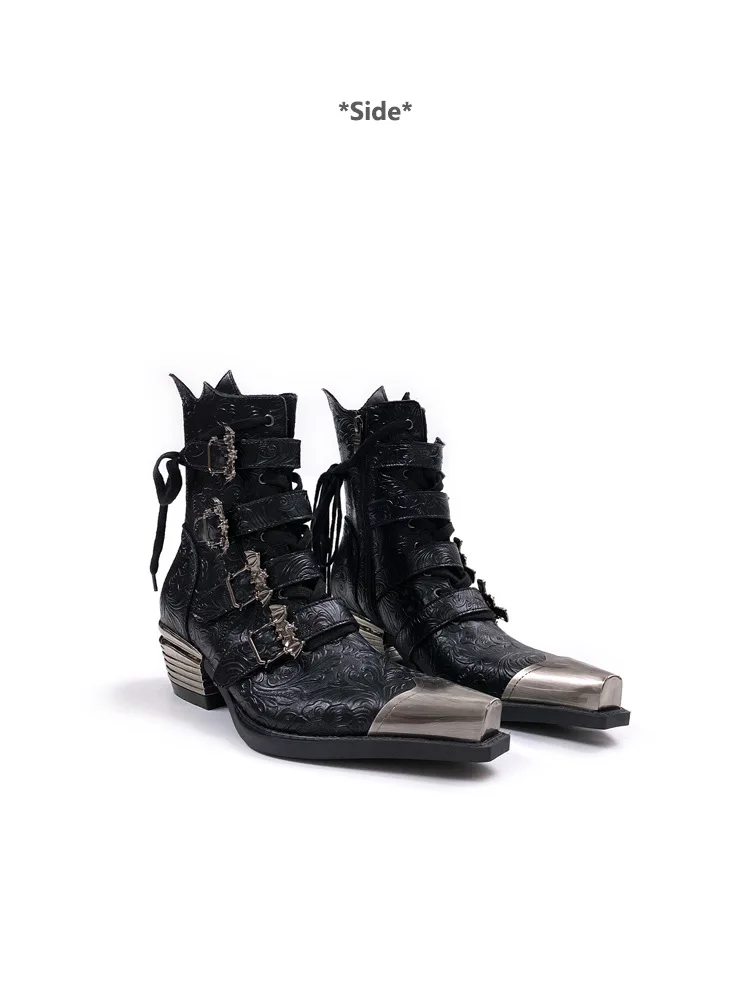 Pointed Chelsea Men's Spring 2026 New Retro Metal Head Western Cowboy Women's Height-increasing Short Boots