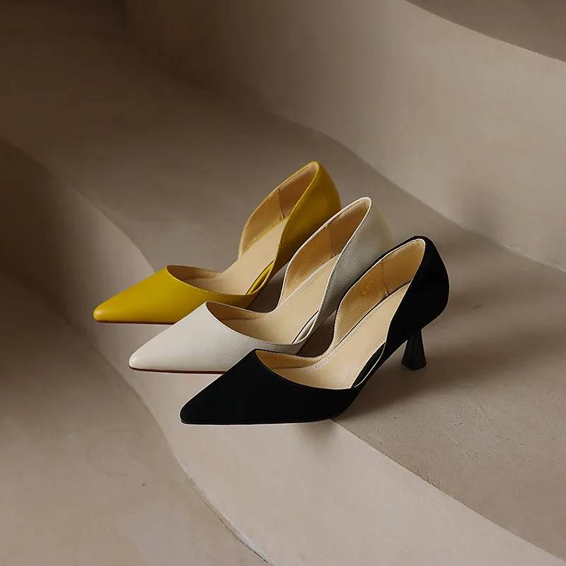 FEDONAS Basic Women Pumps Spring Summer Dress Office Ladies Pointed Toe Thin Heels Genuine Leather Shoes Woman Fashion Elegant
