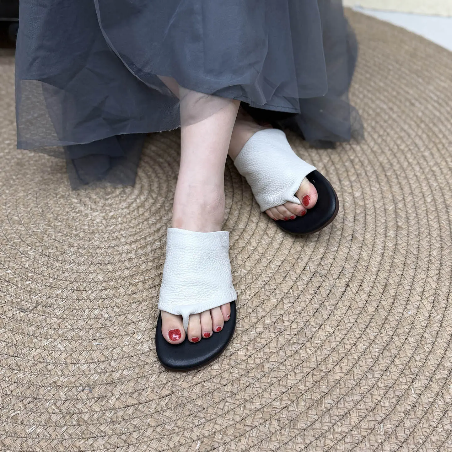 Birkuir Retro Flip Flops Women Slippers Flat Heels Slides Loafers Slip On Genuine Leather 2026 Summer Outdoor Flats Beach Slides