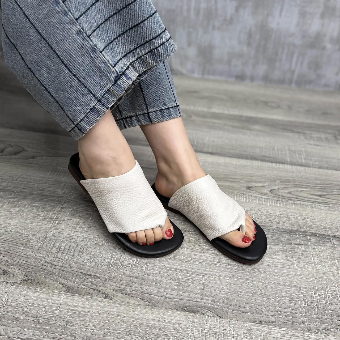 Birkuir Retro Flip Flops Women Slippers Flat Heels Slides Loafers Slip On Genuine Leather 2026 Summer Outdoor Flats Beach Slides