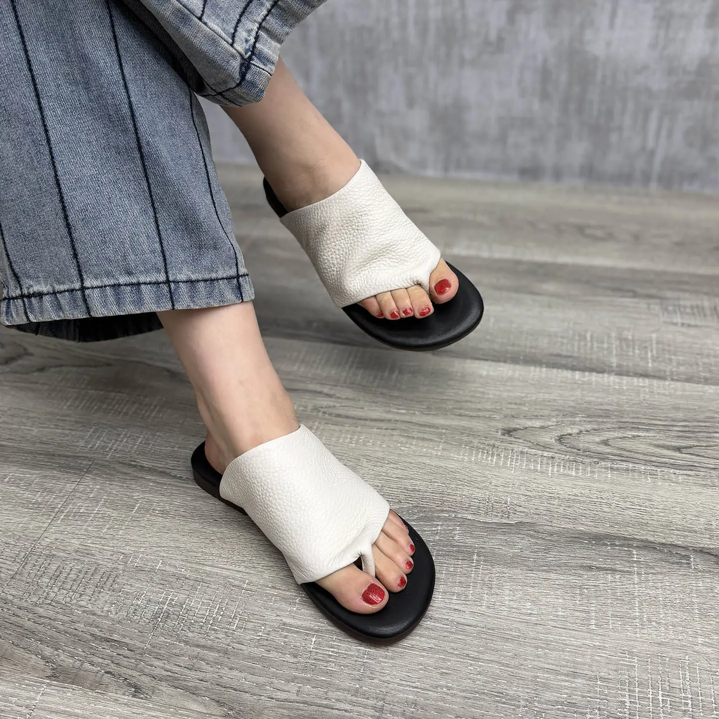 Birkuir Retro Flip Flops Women Slippers Flat Heels Slides Loafers Slip On Genuine Leather 2026 Summer Outdoor Flats Beach Slides