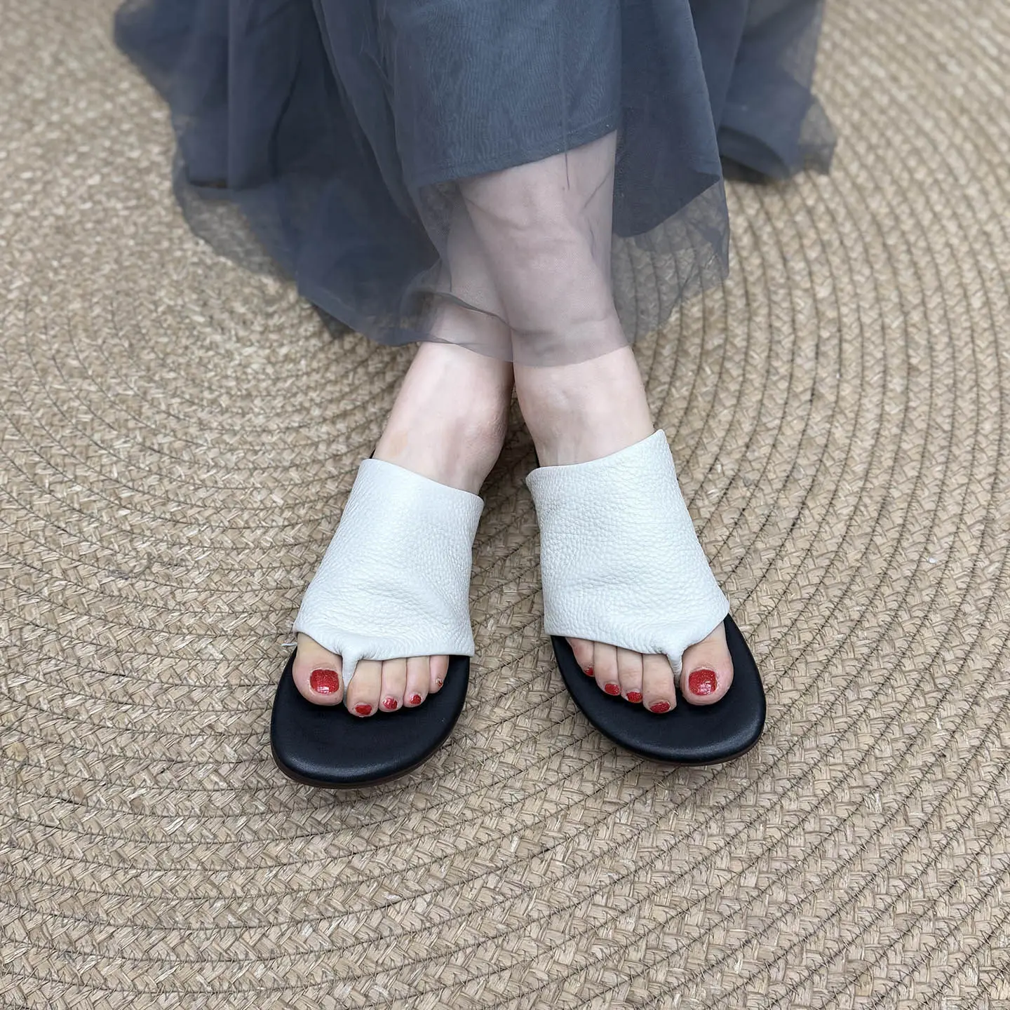 Birkuir Retro Flip Flops Women Slippers Flat Heels Slides Loafers Slip On Genuine Leather 2026 Summer Outdoor Flats Beach Slides