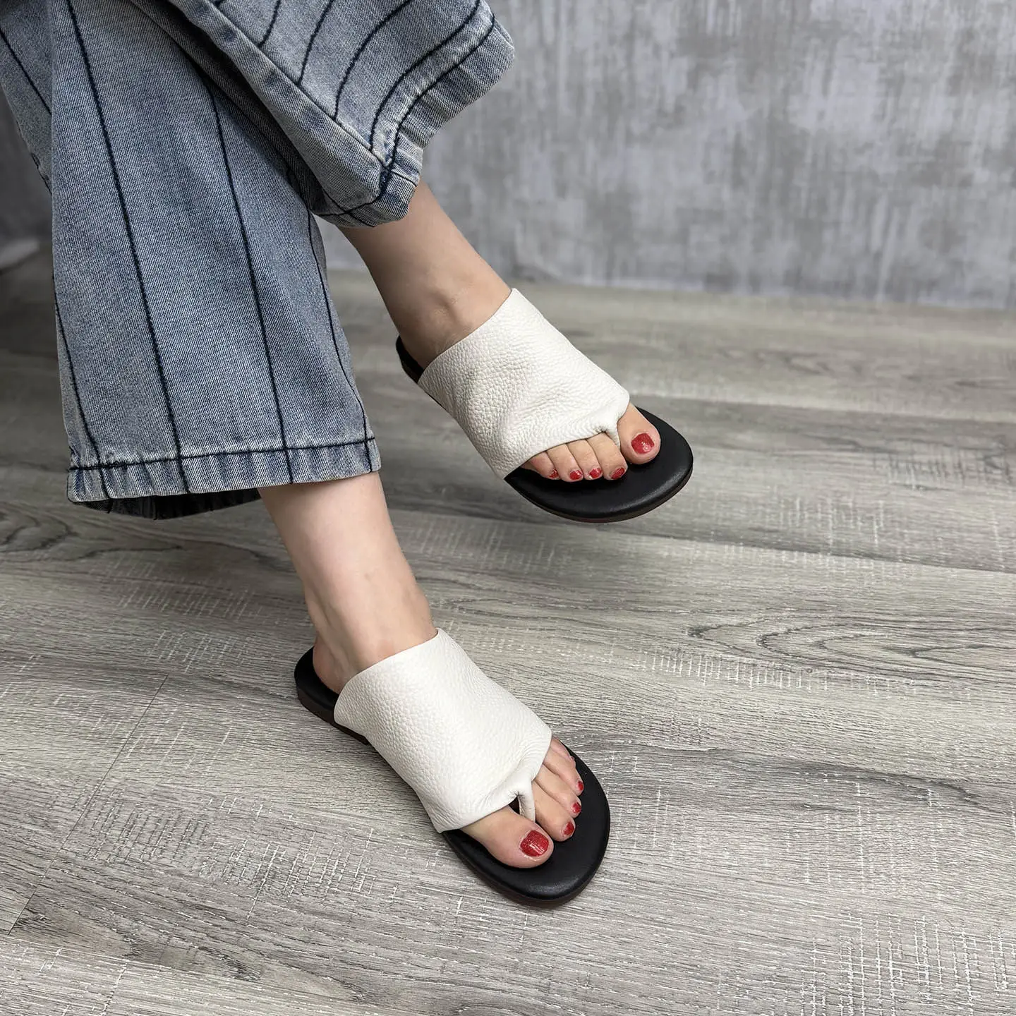 Birkuir Retro Flip Flops Women Slippers Flat Heels Slides Loafers Slip On Genuine Leather 2026 Summer Outdoor Flats Beach Slides