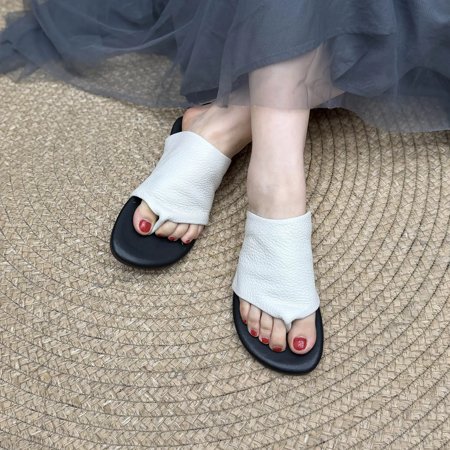 Birkuir Retro Flip Flops Women Slippers Flat Heels Slides Loafers Slip On Genuine Leather 2026 Summer Outdoor Flats Beach Slides