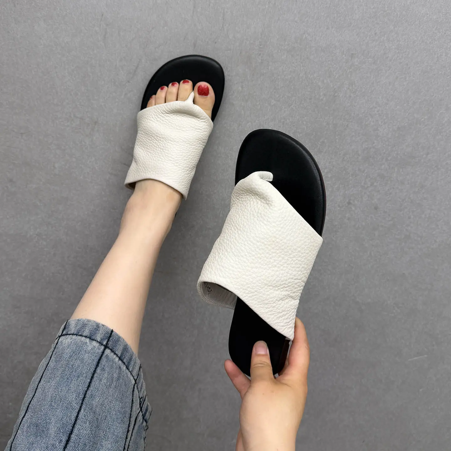 Birkuir Retro Flip Flops Women Slippers Flat Heels Slides Loafers Slip On Genuine Leather 2026 Summer Outdoor Flats Beach Slides