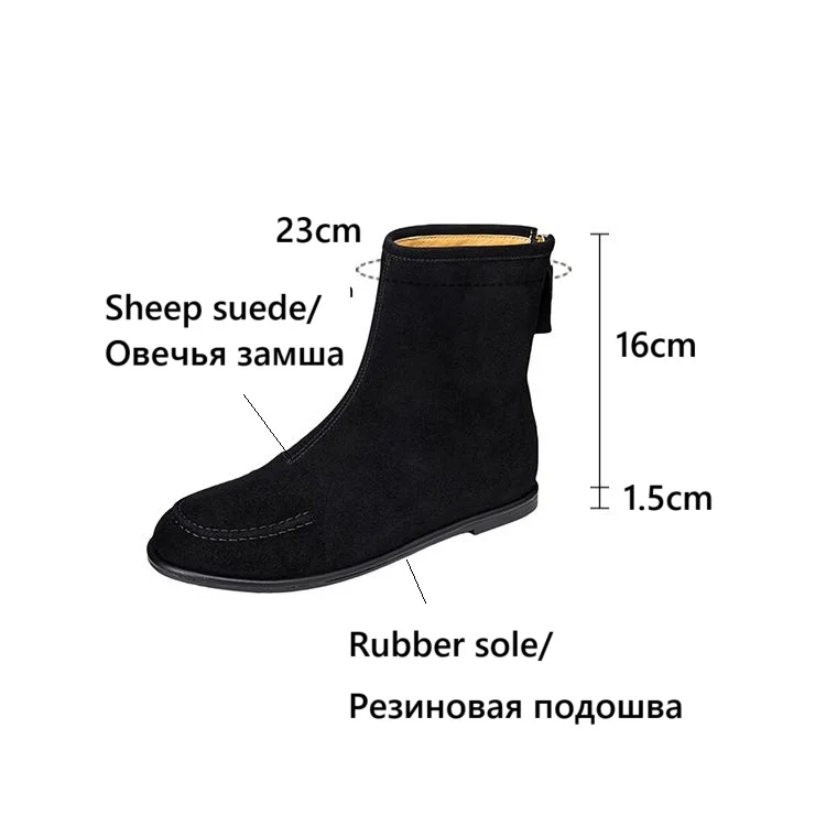 NEW Autumn/Winter Women Boots Sheep Suede Leather Shoes Women Round Toe Low Heel Shoes Slip-on Chelsea Boots Zipper Short Boots