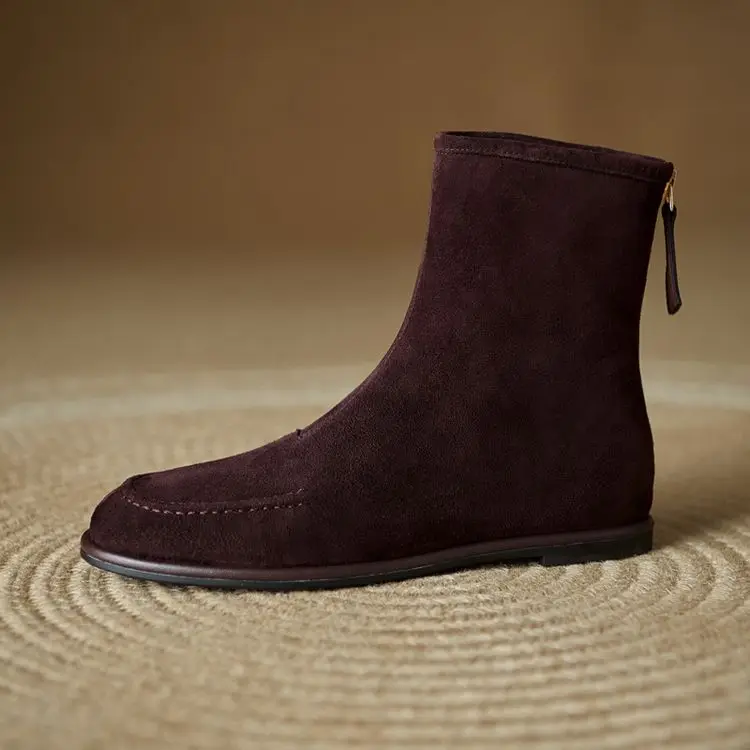 NEW Autumn/Winter Women Boots Sheep Suede Leather Shoes Women Round Toe Low Heel Shoes Slip-on Chelsea Boots Zipper Short Boots