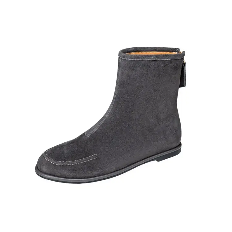 NEW Autumn/Winter Women Boots Sheep Suede Leather Shoes Women Round Toe Low Heel Shoes Slip-on Chelsea Boots Zipper Short Boots