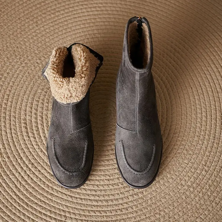 NEW Autumn/Winter Women Boots Sheep Suede Leather Shoes Women Round Toe Low Heel Shoes Slip-on Chelsea Boots Zipper Short Boots