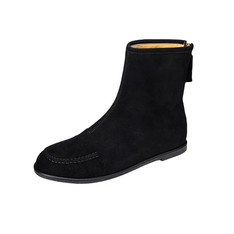 NEW Autumn/Winter Women Boots Sheep Suede Leather Shoes Women Round Toe Low Heel Shoes Slip-on Chelsea Boots Zipper Short Boots