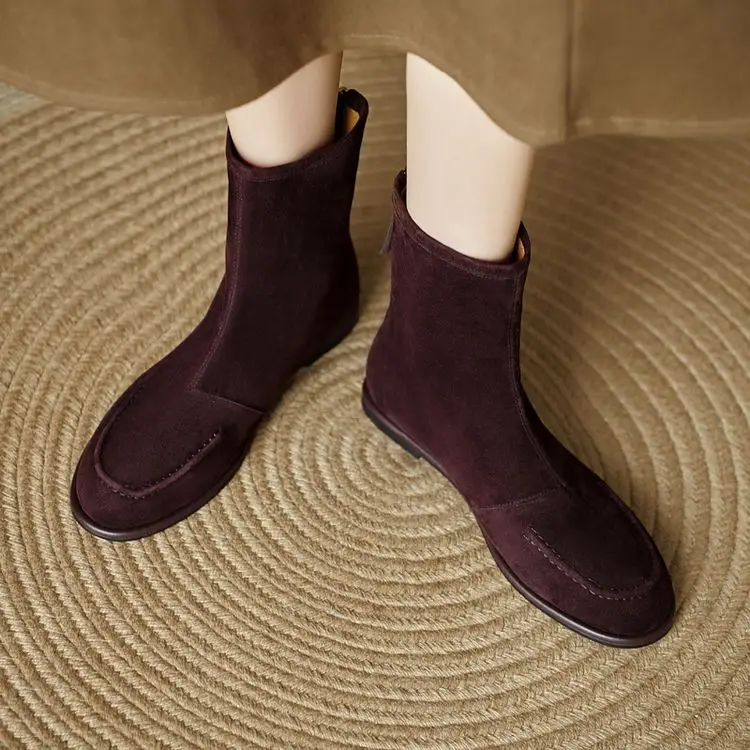 NEW Autumn/Winter Women Boots Sheep Suede Leather Shoes Women Round Toe Low Heel Shoes Slip-on Chelsea Boots Zipper Short Boots