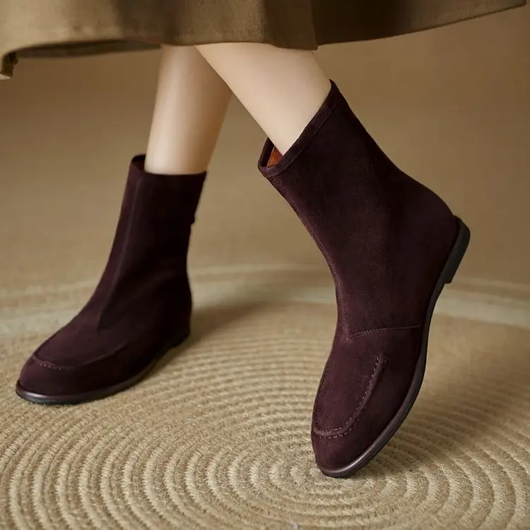 NEW Autumn/Winter Women Boots Sheep Suede Leather Shoes Women Round Toe Low Heel Shoes Slip-on Chelsea Boots Zipper Short Boots