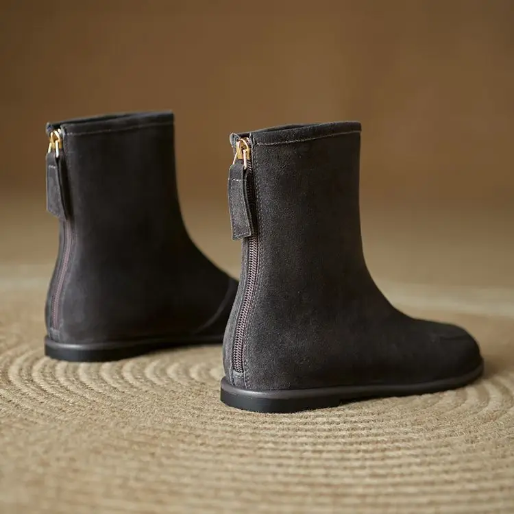 NEW Autumn/Winter Women Boots Sheep Suede Leather Shoes Women Round Toe Low Heel Shoes Slip-on Chelsea Boots Zipper Short Boots