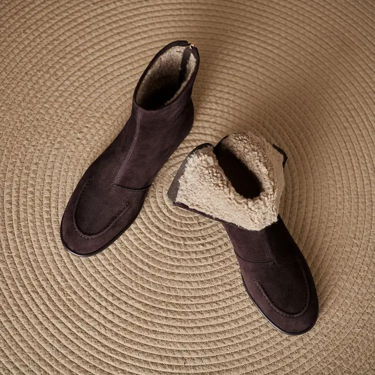 NEW Autumn/Winter Women Boots Sheep Suede Leather Shoes Women Round Toe Low Heel Shoes Slip-on Chelsea Boots Zipper Short Boots