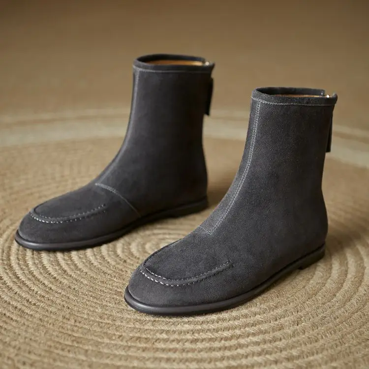 NEW Autumn/Winter Women Boots Sheep Suede Leather Shoes Women Round Toe Low Heel Shoes Slip-on Chelsea Boots Zipper Short Boots