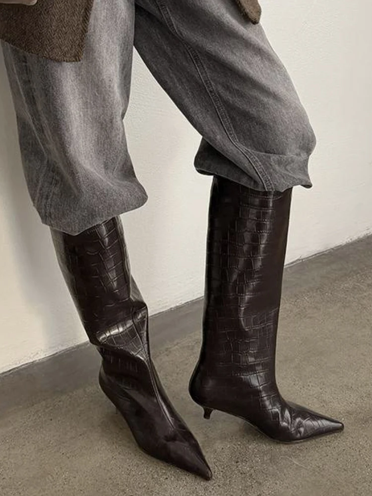 JOZHAMTA Size 34-40 Women Real Leather Mid Heels Long Boots Fashion Shoes For Autumn Knee Boots Office Lady Daily Winter Shoes