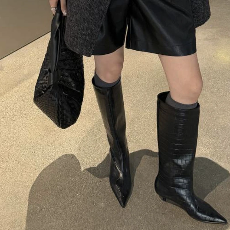 JOZHAMTA Size 34-40 Women Real Leather Mid Heels Long Boots Fashion Shoes For Autumn Knee Boots Office Lady Daily Winter Shoes