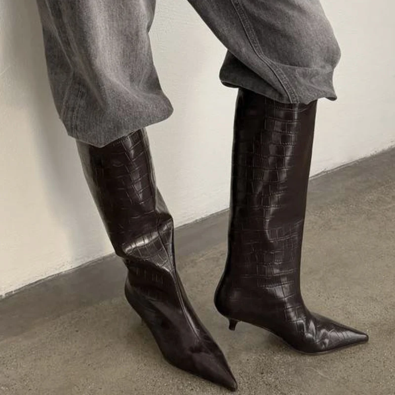 JOZHAMTA Size 34-40 Women Real Leather Mid Heels Long Boots Fashion Shoes For Autumn Knee Boots Office Lady Daily Winter Shoes