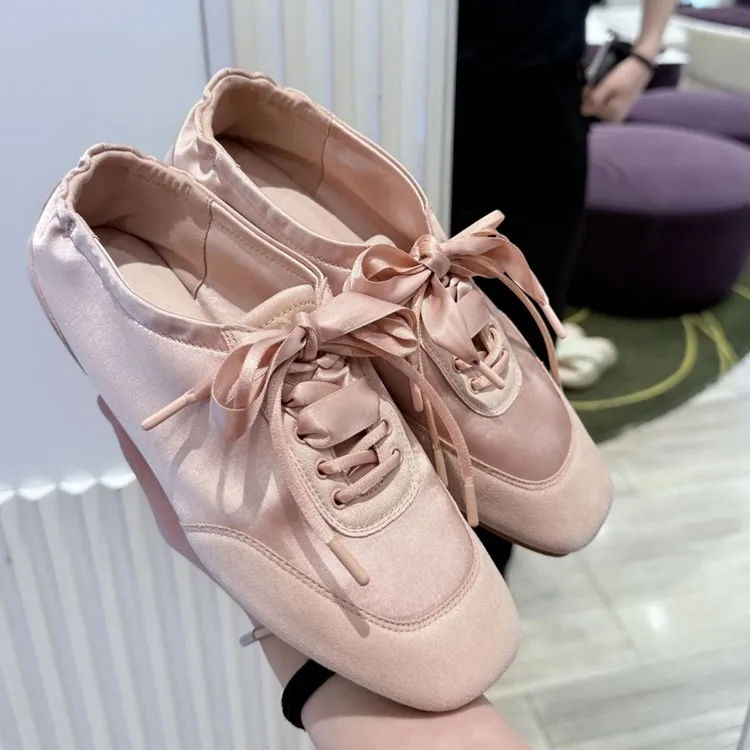 AIYUQI Women German Trainers Retro Sneakers 2026 New Autumn Satin Patchwork Ballet Shoes Square Head Women Lace-Up Casual Flats