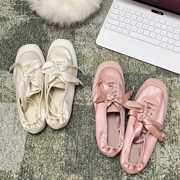 AIYUQI Women German Trainers Retro Sneakers 2026 New Autumn Satin Patchwork Ballet Shoes Square Head Women Lace-Up Casual Flats